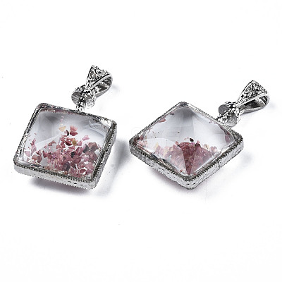 Transparent Glass Square Pendants GLAA-S199-006-1