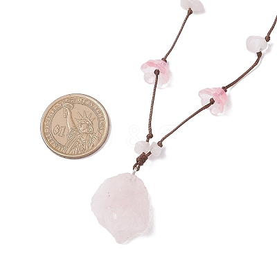 Raw Rough Natural Stone Nuggets Pendant with Handmade Lampwork Flower Adjustable Waxed Polyester Cord Necklaces for Women NJEW-TA00210-02-1