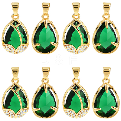 8Pcs Brass Micro Pave Cubic Zirconia Pendants FIND-BBC0004-28D-03-1