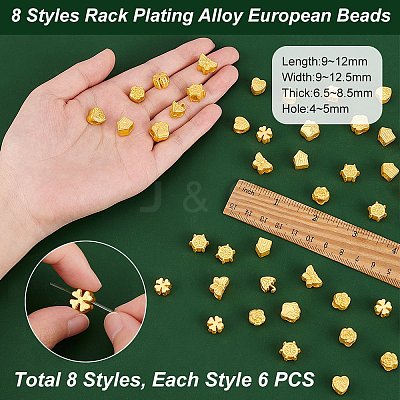 48Pcs 8 Styles Rack Plating Alloy European Beads FIND-PH0010-31-1