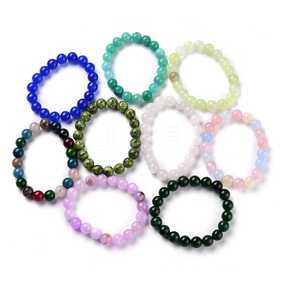 Dyed Natural Jade Beads Stretch Bracelets BJEW-G633-C-1
