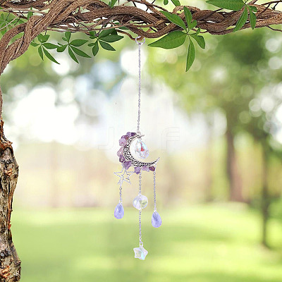 Moon & Star Alloy Hanging Ornaments HJEW-TADJ0024-1
