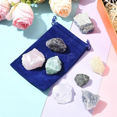 8Pcs Natural Lapis Lazuli & Ruby in Zoisite & Rose Quartz & Quartz Crystal & Amethyst & Fluorite & Citrine & Green Fluorite Tumbled Stone Sets DIY-FS0007-10A-1