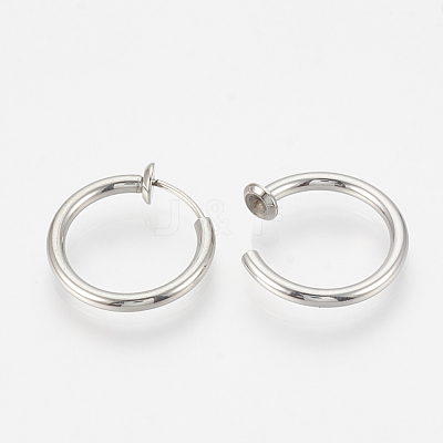 Tarnish Resistant 201 Stainless Steel Retractable Clip-on Hoop Earrings STAS-S100-04-1