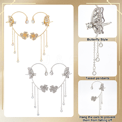 4Pcs 4 Style Butterfly & Flower Crystal Rhinestone Climber Wrap Around Earrings EJEW-AN0001-01-1