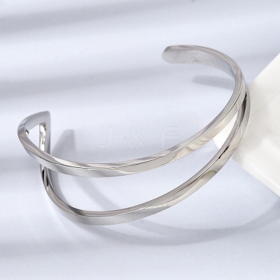 304 Stainless Steel Cuff Bangles for Women BJEW-D408-29P-1