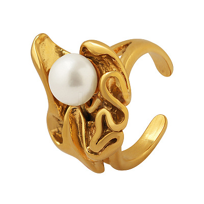 Flower Stainless Steel Open Cuff Rings WGAF2BA-02-1