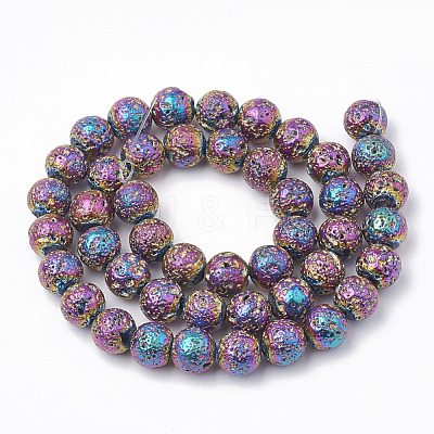 Electroplated Natural Lava Rock Beads Strands G-T098-01C-01-1