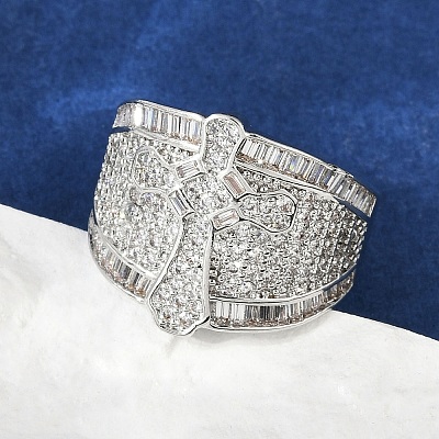 Brass Micro Pave Clear Cubic Zirconia Open Cuff Rings for Women RJEW-A059-04P-1