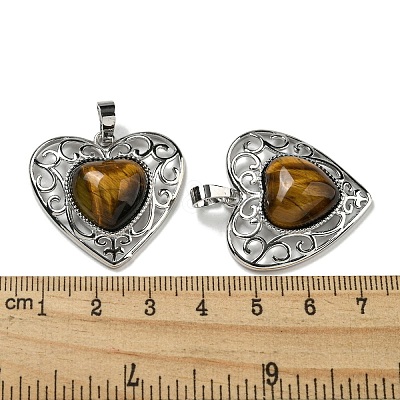 Natural Tiger Eye Peach Love Heart Pendants G-G158-01E-1