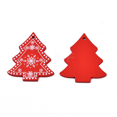 Christmas Theme Spray Painted Wood Pendants WOOD-N005-52B-1