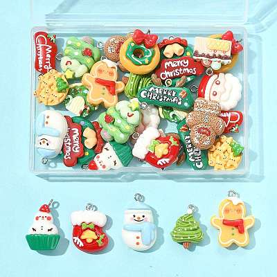 30Pcs 15 Styles Christmas Opaque Resin Pendants CRES-FS0001-33-1