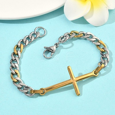 201 Stainless Steel Cross Link Bracelets BJEW-G785-01GP-1