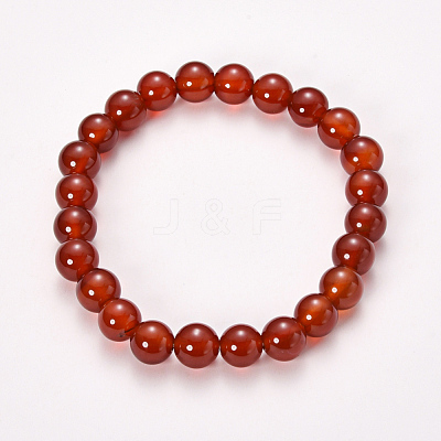 Natural Red Agate Beaded Stretch Bracelets BJEW-Q692-21-8mm-1