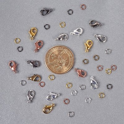 6 Colors Lobster Claw Clasps and 6 Colors Open Jump Rings Brass for Jewelry Making KK-PH0014-01-1