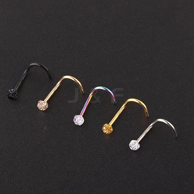 304 Stainless Steel Rhinestone Round Ball Fishtail Nose Rings WGE5A2F-12-1