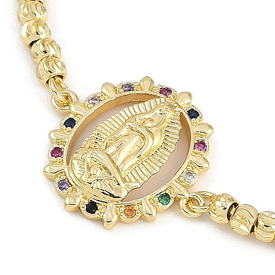 Virgin Mary Theme Brass Micro Pave Cubic Zirconia Slider Bracelets for Women BJEW-U013-02G-03-1