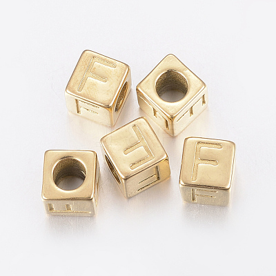 304 Stainless Steel Large Hole Letter European Beads STAS-H428-01G-F-1