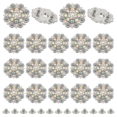 20Pcs Flower Zinc Alloy & Rhinestone & Glass Rivets BUTT-NB0001-84C-1