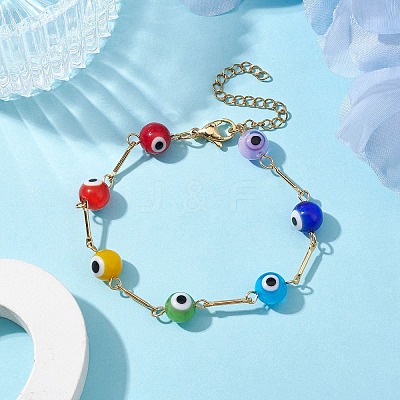 Lampwork Evil Eye Link Chain Bracelets BJEW-JB10043-1