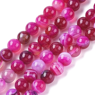 Natural Striped Agate/Banded Agate Beads Strands G-G582-6mm-56-1
