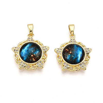 Brass Micro Pave Cubic Zirconia Pendants KK-N257-35G-1