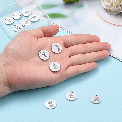 12Pcs 6 Style 304 Stainless Steel Plant Charms STAS-CJ0001-140-1