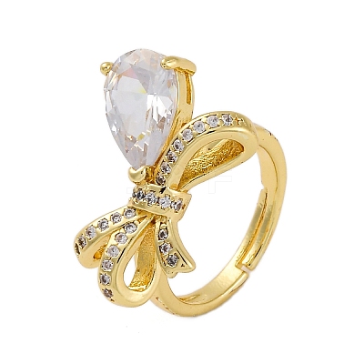 Adjustable Rack Plating Brass Clear Cubic Zirconia Finger Rings for Women RJEW-M028-09G-1