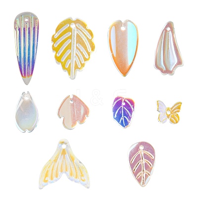 50Pcs 10 Style Transparent Spray Painted Glass Pendants GLAA-FS0001-07-1