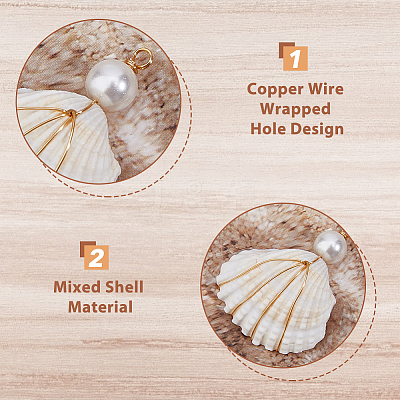 35Pcs 5 Styles Natural Mixed Shell Copper Wire Wrapped Pendants PALLOY-HS00027-1
