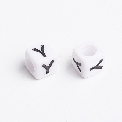 White Acrylic Horizontal Hole Letter Beads X-PL37C9308-Y-1