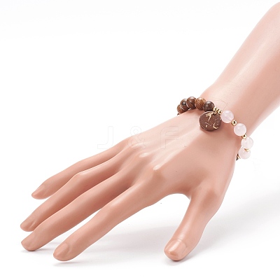Wood Bead & Stone Bracelet BJEW-JB06104-1