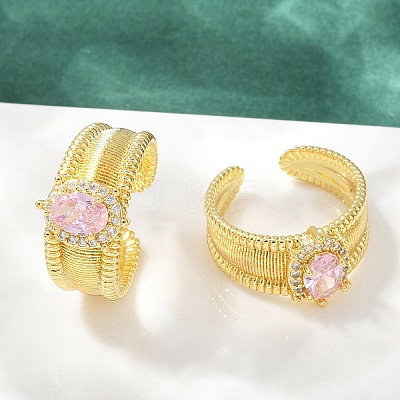 Brass Micro Pave Cubic Zirconia Open Cuff Rings for Women RJEW-U059-01G-01-1