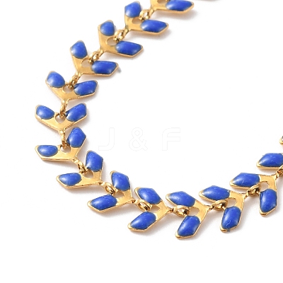 Enamel Ear of Wheat Link Chains Bracelet BJEW-P271-02G-06-1