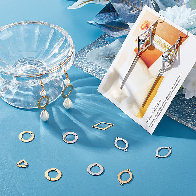 32Pcs 8 Styles 201 Stainless Steel Connector Charms STAS-SC0005-06-1