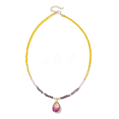 2Pcs 2 Styles Violet K9 Glass Teardrop Heart Pendant Colorful Electroplated Glass Faceted Rondelle Beaded Necklaces NJEW-JN05753-1