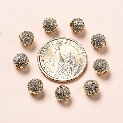 Brass Cubic Zirconia Beads ZIRC-F001-31G-1