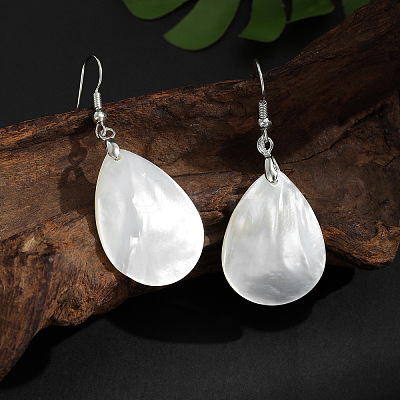 Teardrop Brass Natural Shell Teardrop Dangle Earrings FS-WG8278B-01-1