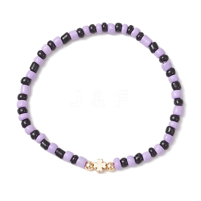 7Pcs Halloween Theme Glass Seed Round Beads Stretch Bracelets BJEW-JB12108-1