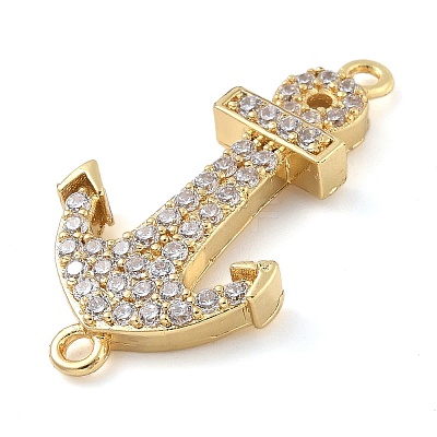 Rack Plating Brass Micro Pave Clear Cubic Zirconia Anchor Connector Charms KK-A234-052G-1