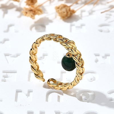 Brass Curb Chain Cuff Rings for Women RJEW-Z085-03G-02-1