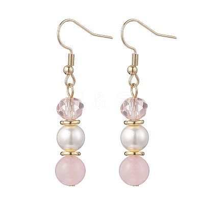 Round Natural Rose Quartz Dangle Earrings EJEW-JE06778-02-1