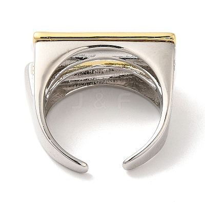 Rack Plating Two Tone Brass Rectangle Open Cuff Ring for Women RJEW-A016-02P-1