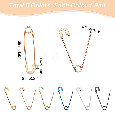 12Pcs 6 Colors 304 Stainless Steel Safety Pin Hoop Earrings for Women AJEW-UN0001-40-1