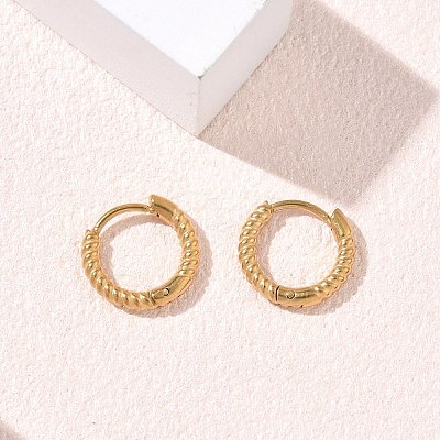 Twist Textured 304 Stainless Steel Huggie Hoop Earrings SA-CBA46AF-27G-01-1
