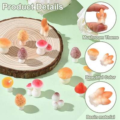 40Pcs 8 Styles Mushroom Themes Resin Display Decorations DJEW-YW0010-11-1