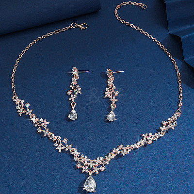 Alloy Rhinestone Stud Earrings & Necklaces Sets for Women FS-WGD2CB4-02-1