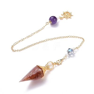 Resin Hexagonal Pointed Dowsing Pendulums(Brass Finding and Gemstone Inside) G-L521-A-1