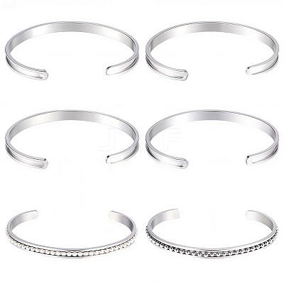 6Pcs C-Shaped 201 Stainless Steel Grooved Cuff Bangles STAS-BBC0008-40-1