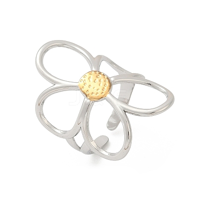 304 Stainless Steel Hollow Flower Open Cuff Rings RJEW-R018-02GP-1
